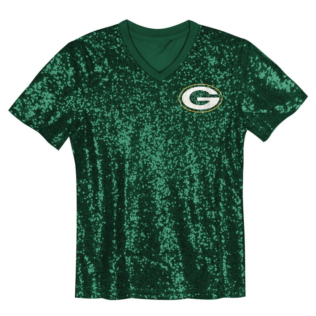 Jordan Love Green Bay Packers Girls Youth Sequin V-Neck Fashion Jersey - Green