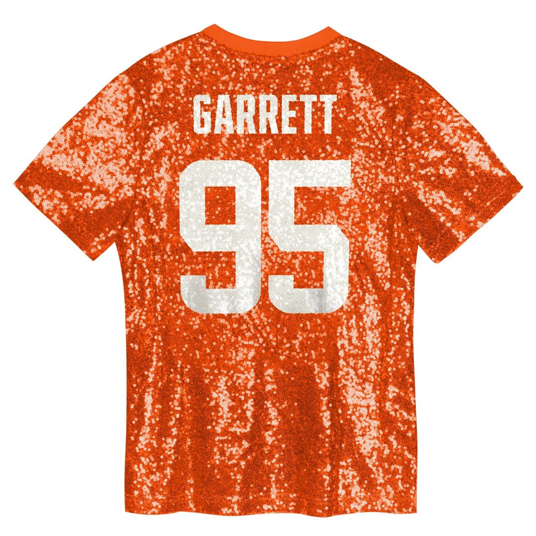 Myles Garrett Cleveland Browns Girls Youth Sequin V-Neck Fashion Jersey - Orange