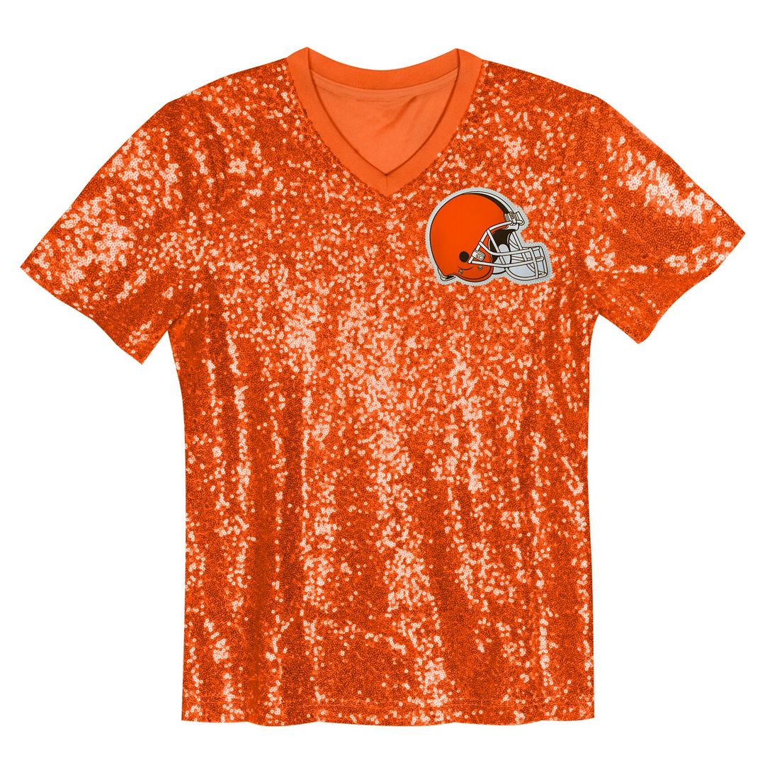 Myles Garrett Cleveland Browns Girls Youth Sequin V-Neck Fashion Jersey - Orange
