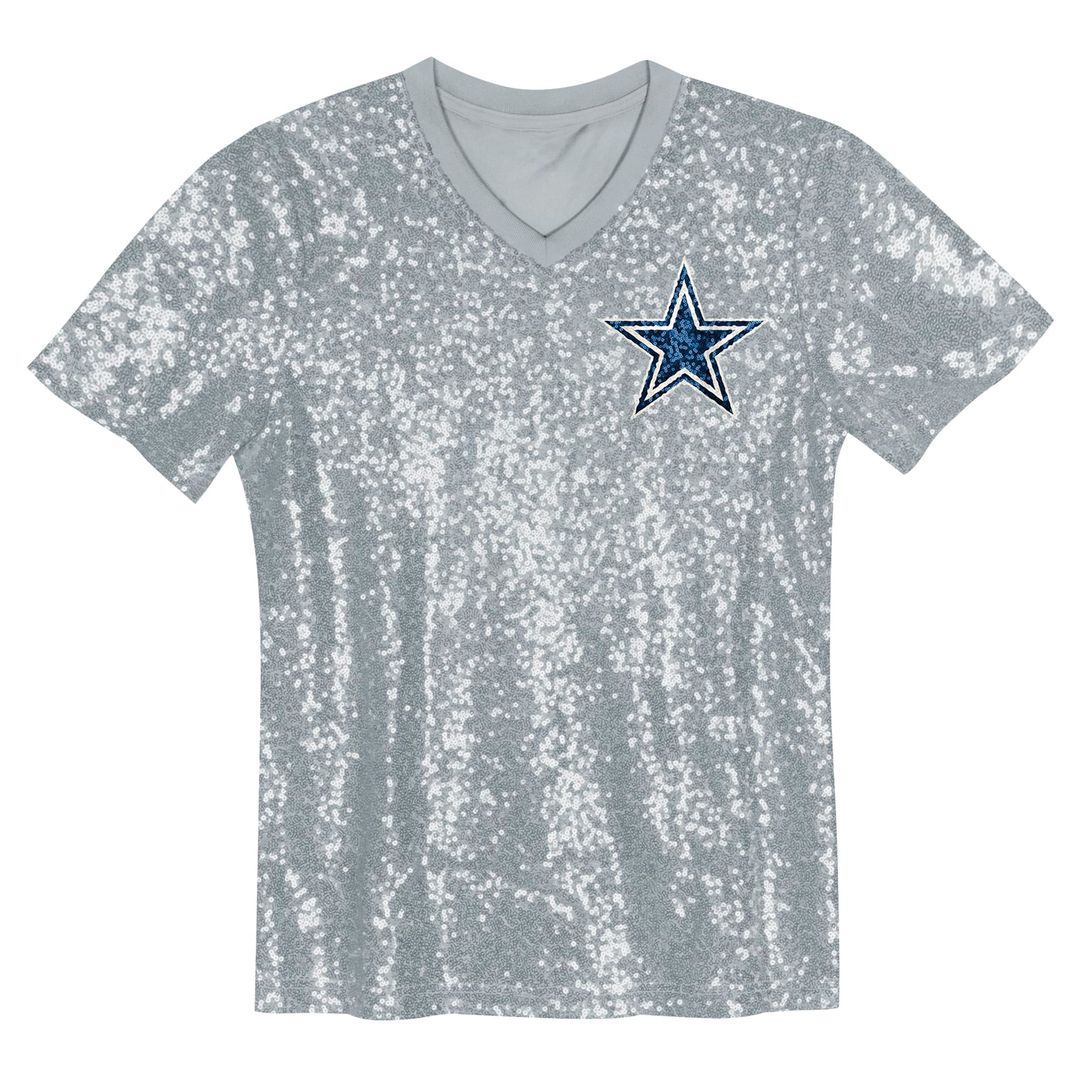 CeeDee Lamb Dallas Cowboys Girls Youth Sequin V-Neck Fashion Jersey - Silver