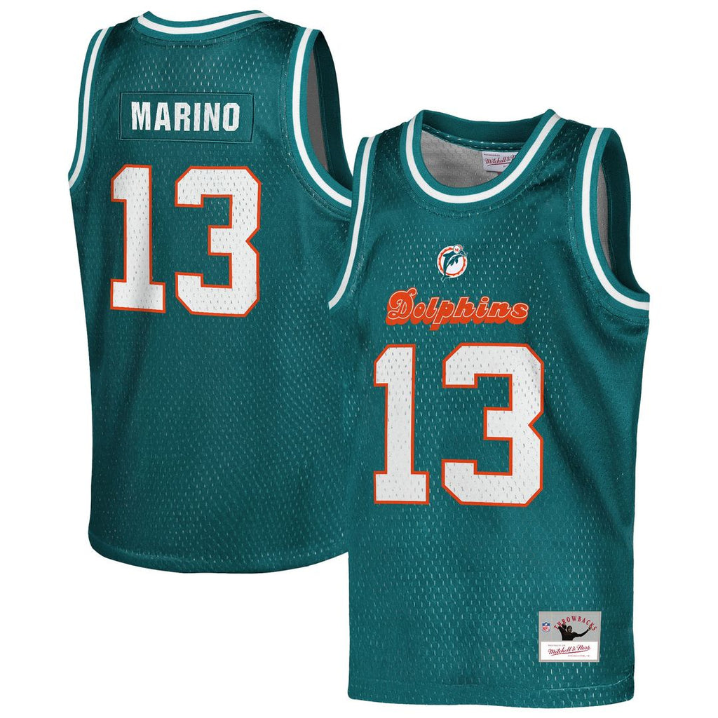 Dan Marino Miami Dolphins Mitchell & Ness Youth Retired Player NFL Basketball Fashion Jersey - Aqua