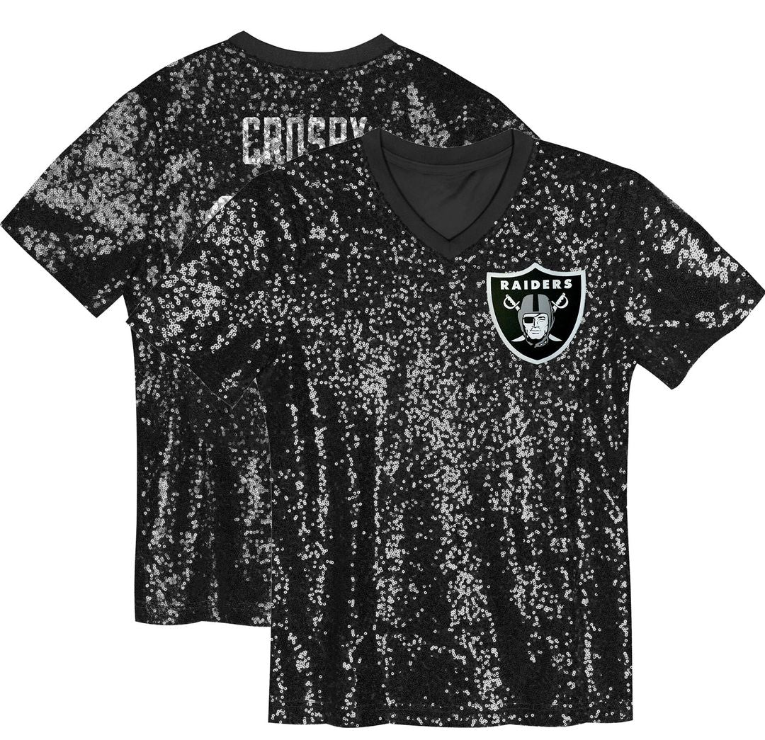 Maxx Crosby Las Vegas Raiders Girls Youth Sequin V-Neck Fashion Jersey - Black