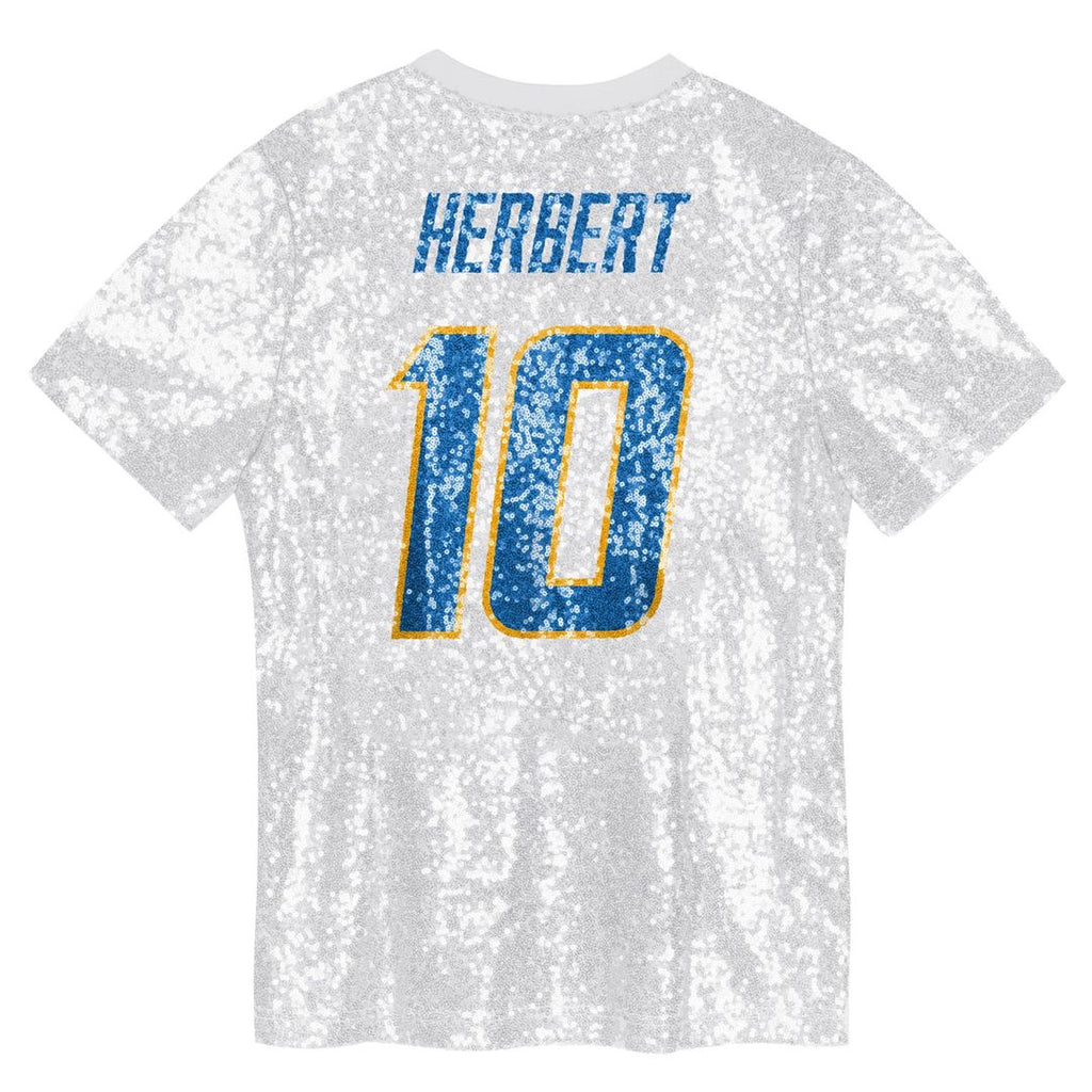 Justin Herbert Los Angeles Chargers Girls Youth Sequin V-Neck Fashion Jersey - Powder Blue
