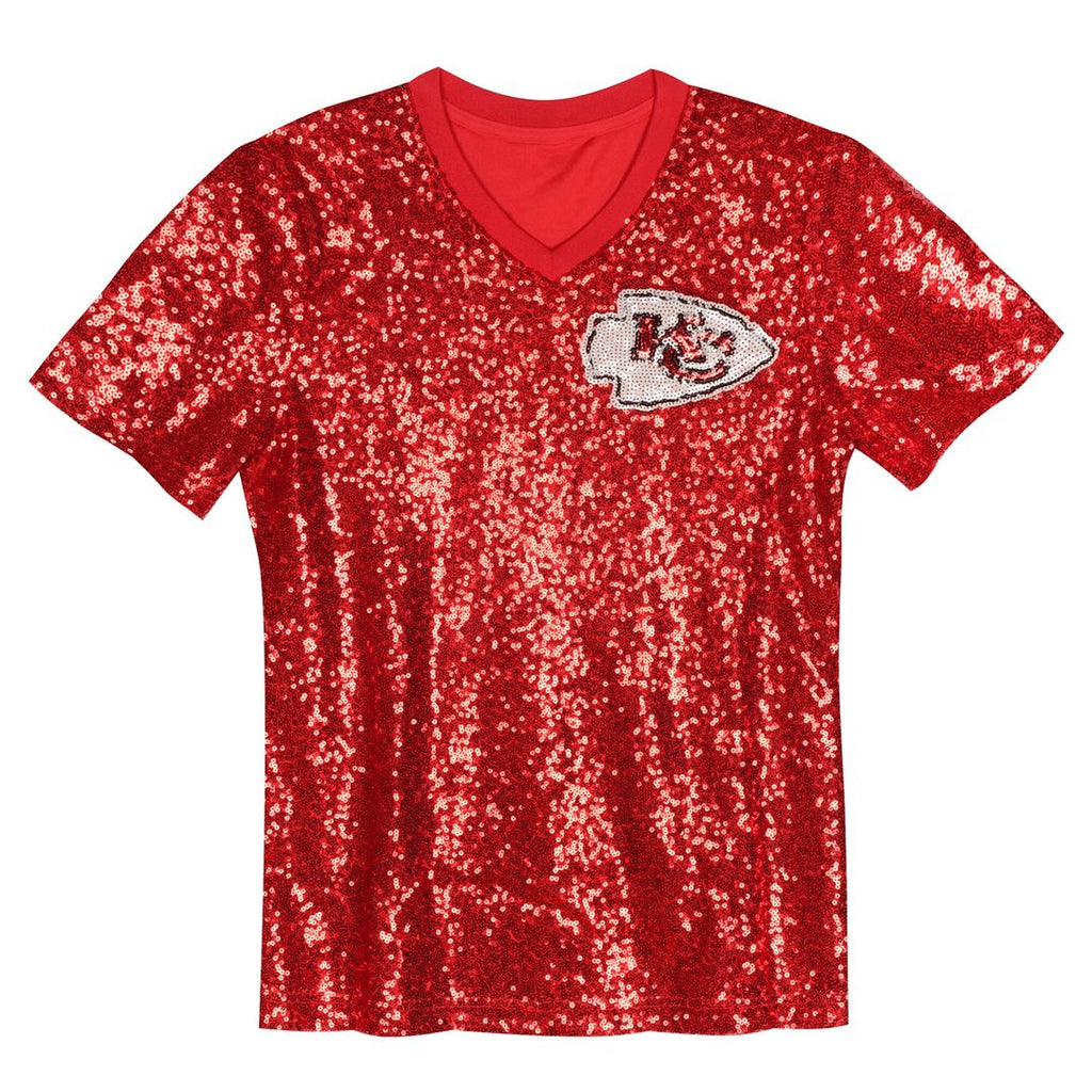 Patrick Mahomes Kansas City Chiefs Girls Youth Sequin V-Neck Fashion Jersey - Red