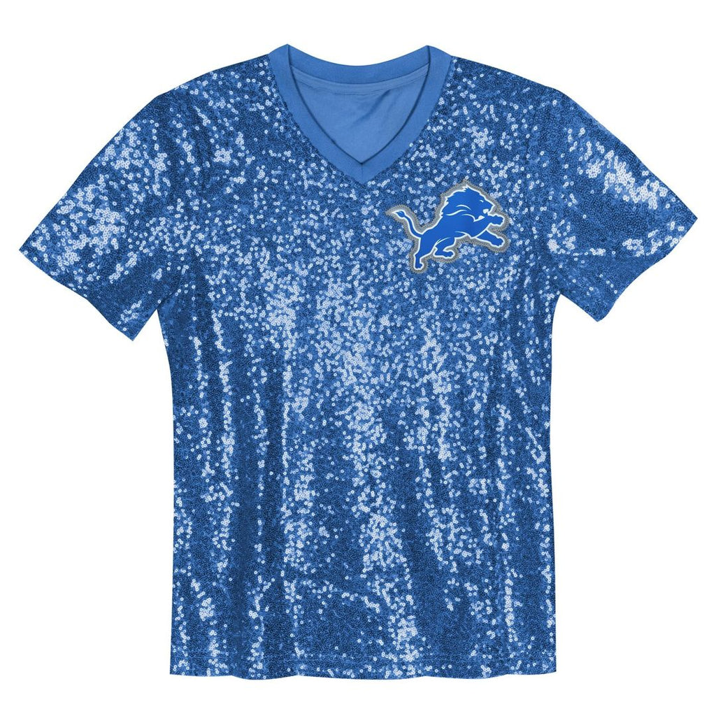 Aidan Hutchinson Detroit Lions Girls Youth Sequin V-Neck Fashion Jersey - Blue