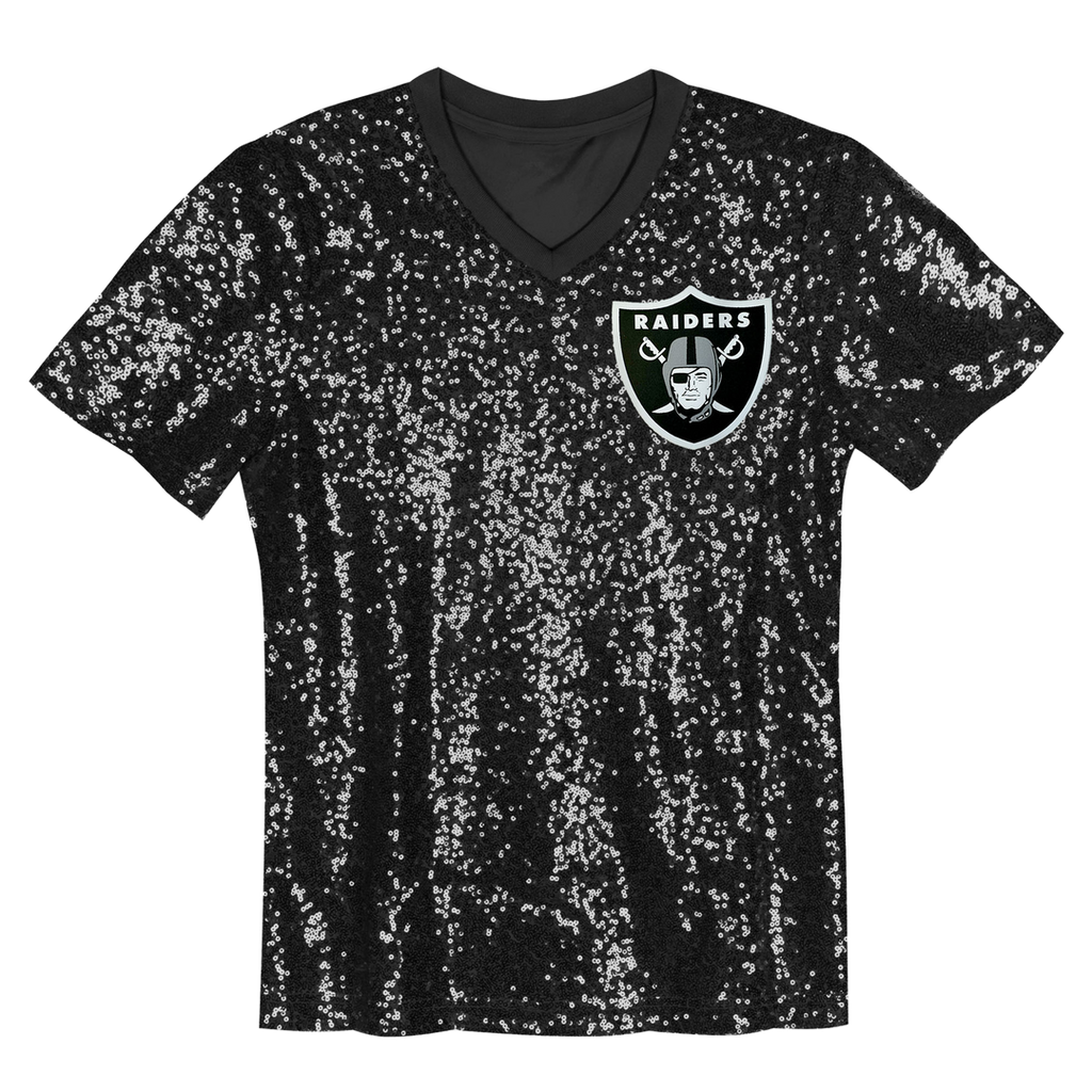 Maxx Crosby Las Vegas Raiders Girls Youth Sequin V-Neck Fashion Jersey - Black