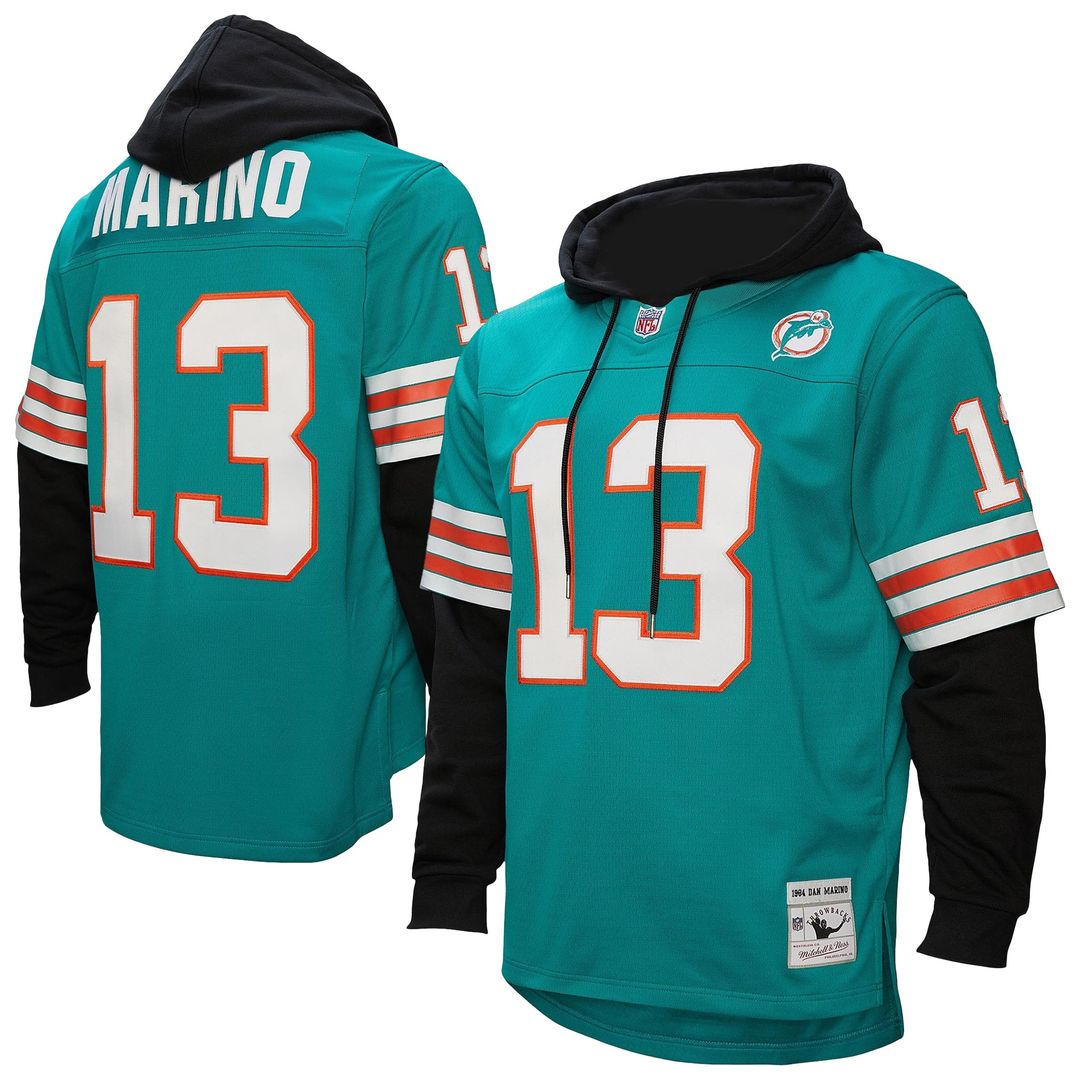 Dan Marino Miami Dolphins Mitchell & Ness Player Name & Number Hoodie Legacy Jersey - Aqua