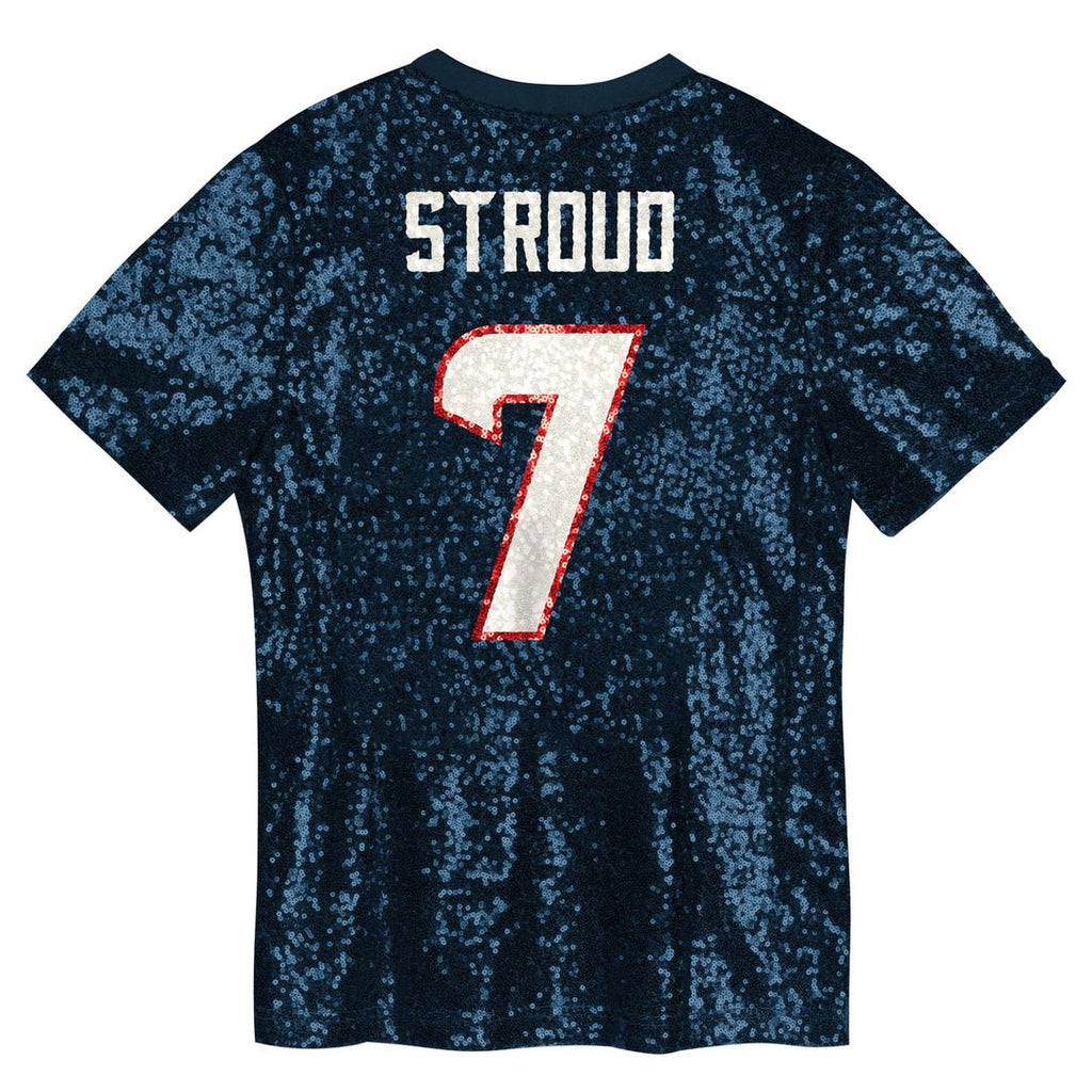 C.J. Stroud Houston Texans Girls Youth Sequin V-Neck Fashion Jersey - Navy