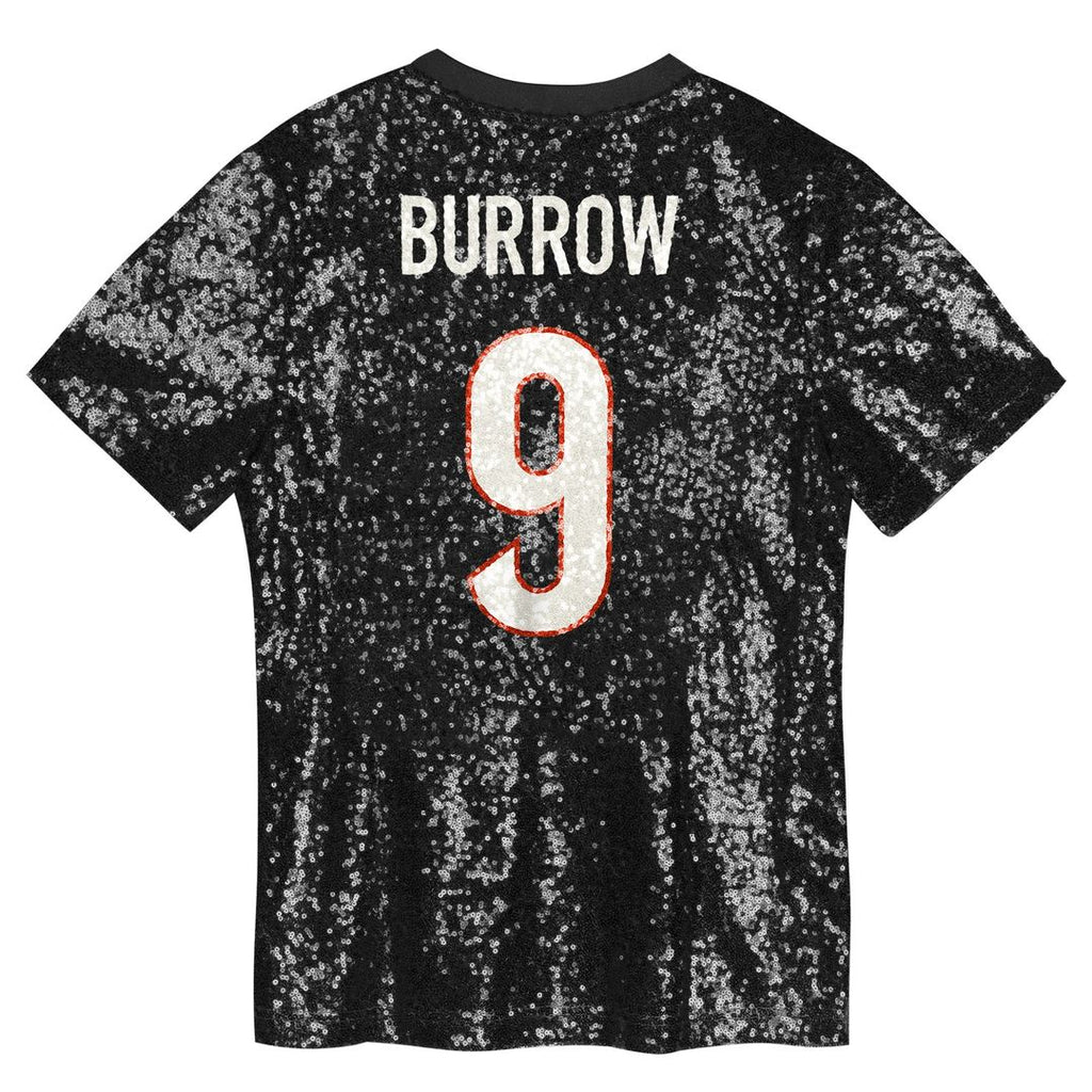 Joe Burrow Cincinnati Bengals Girls Youth Sequin V-Neck Fashion Jersey - Black