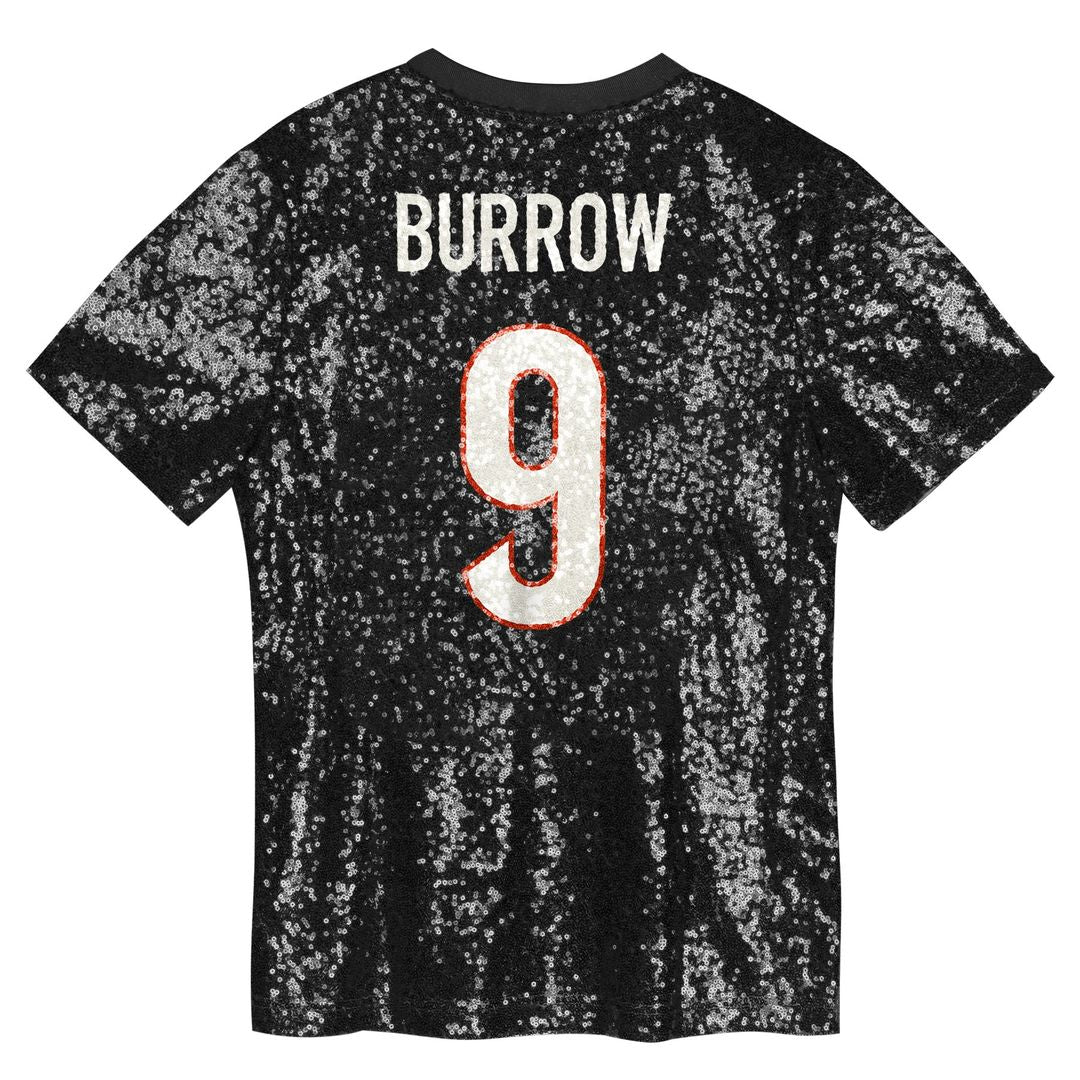 Joe Burrow Cincinnati Bengals Girls Youth Sequin V-Neck Fashion Jersey - Black