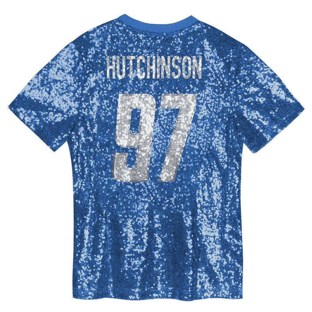 Aidan Hutchinson Detroit Lions Girls Youth Sequin V-Neck Fashion Jersey - Blue