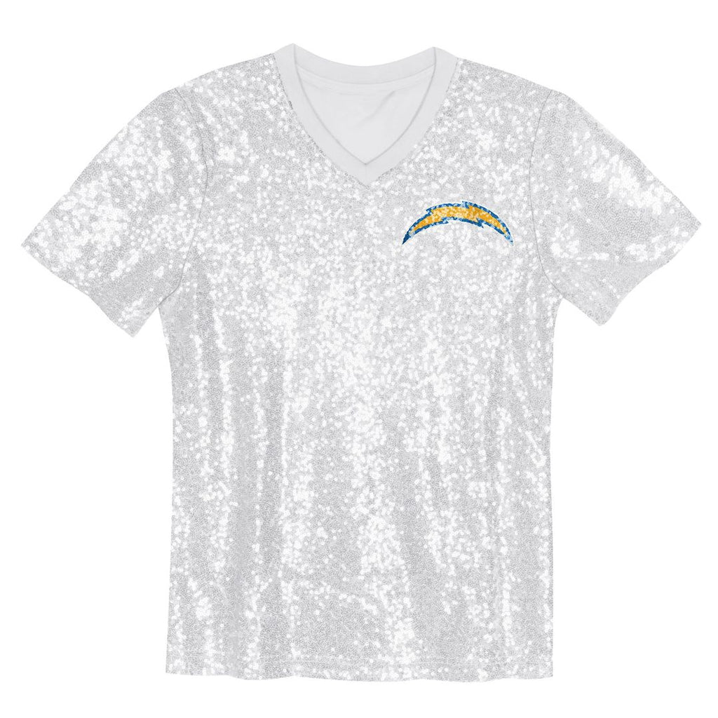 Justin Herbert Los Angeles Chargers Girls Youth Sequin V-Neck Fashion Jersey - Powder Blue