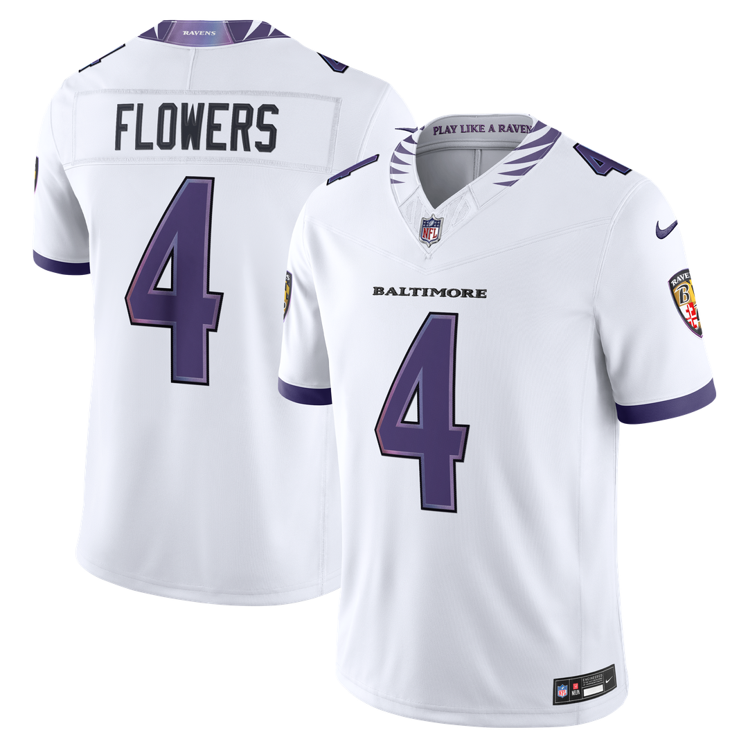 Zay Flowers Baltimore Ravens Nike Vapor F.U.S.E. Stitched Limited Jersey - White